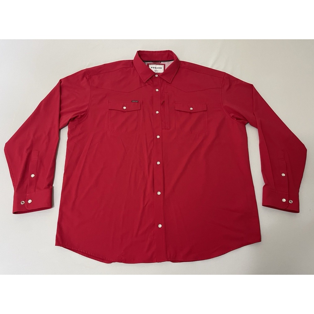 Poncho Pearl Snap Red Long Sleeve Shirt Mens XL Regular Fit
